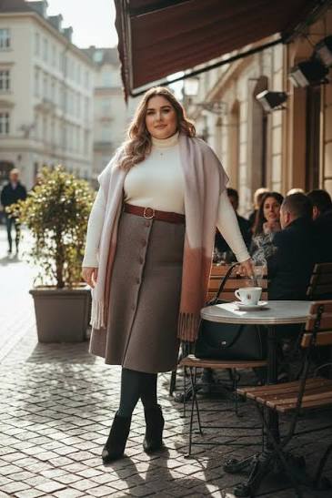 Як носити спідницю міді plus size восени та взимку